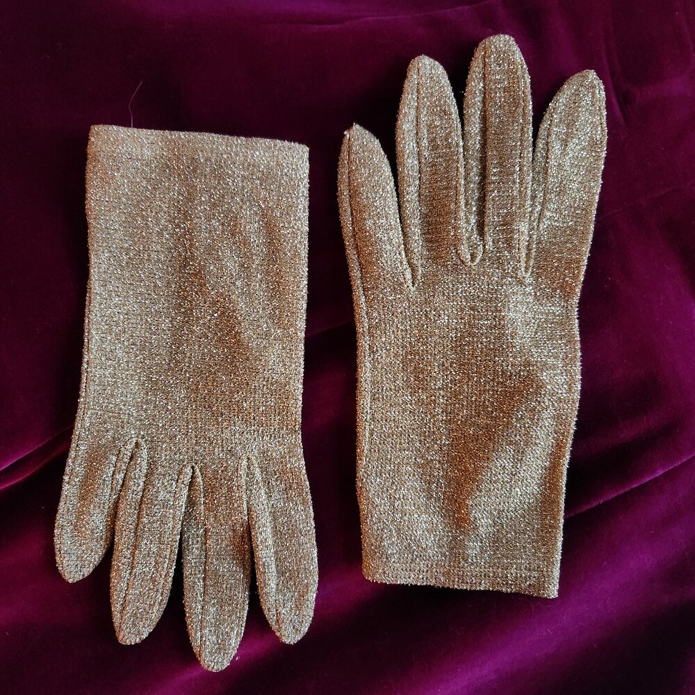Vintage Perrin Gold Textured Metallic Gloves - XS